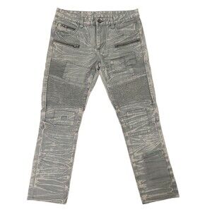 DNM Collection Original Biker Moto Jeans Mens 34x30 Gray Acid Wash Distressed